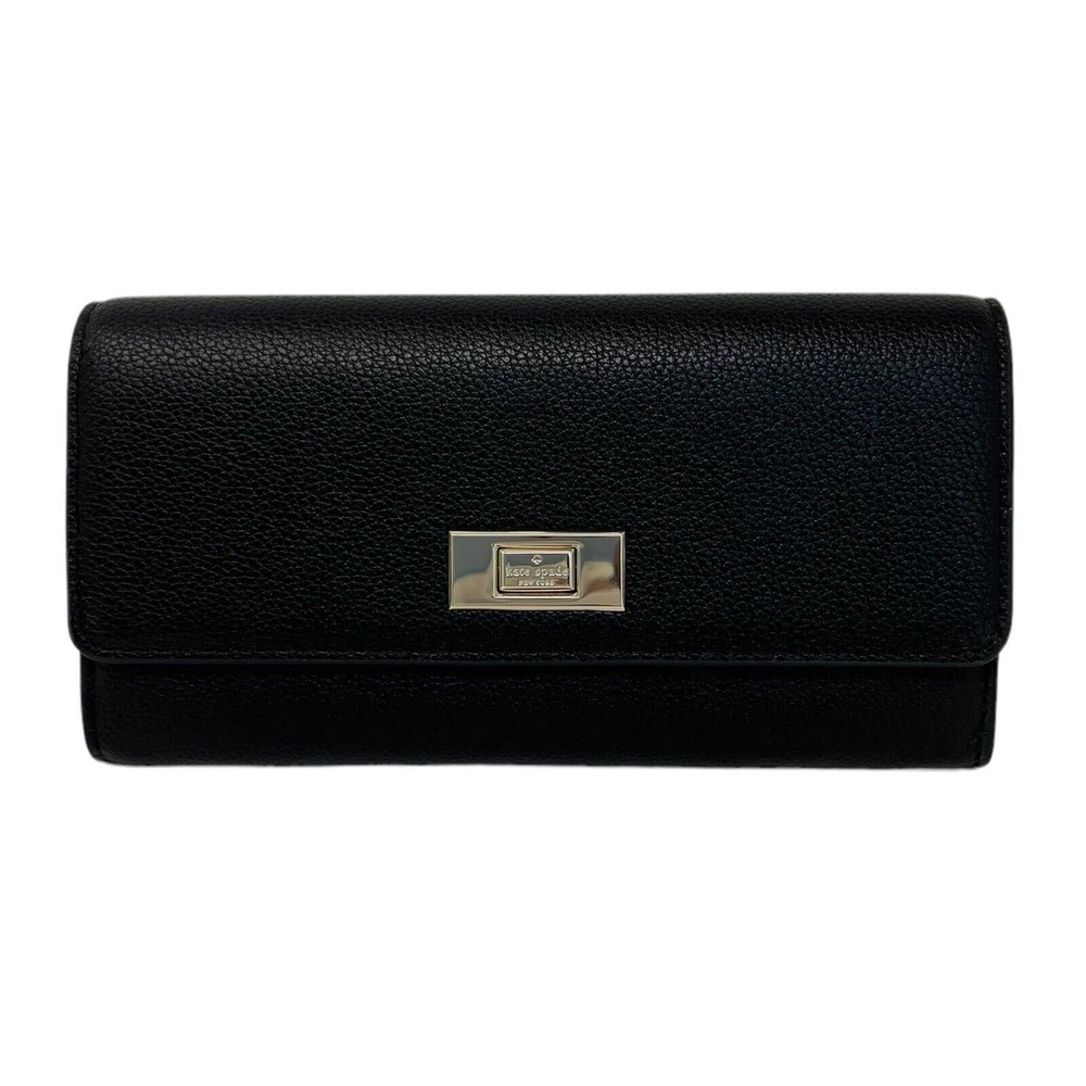 Kate Spade Large Slim Flap Wallet Refined Grain Black Leather K7182 $269